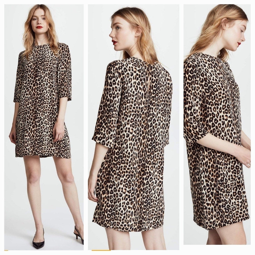 Equipment Femme Aubrey Silk Leopard Print Shift Dress Size L NWT Mini Pockets - Picture 7 of 13
